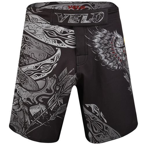 VELO Lightweight MMA Trunks Black and Grey tribal warrior design