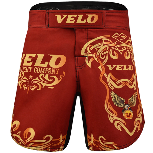 VELO Lightweight MMA Trunks Red and Gold Pro Fight Company design
