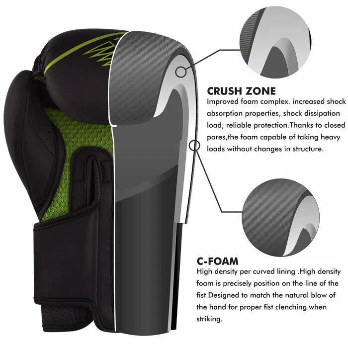 Velo Unisex Leather Boxing Gloves – Black & Lime
